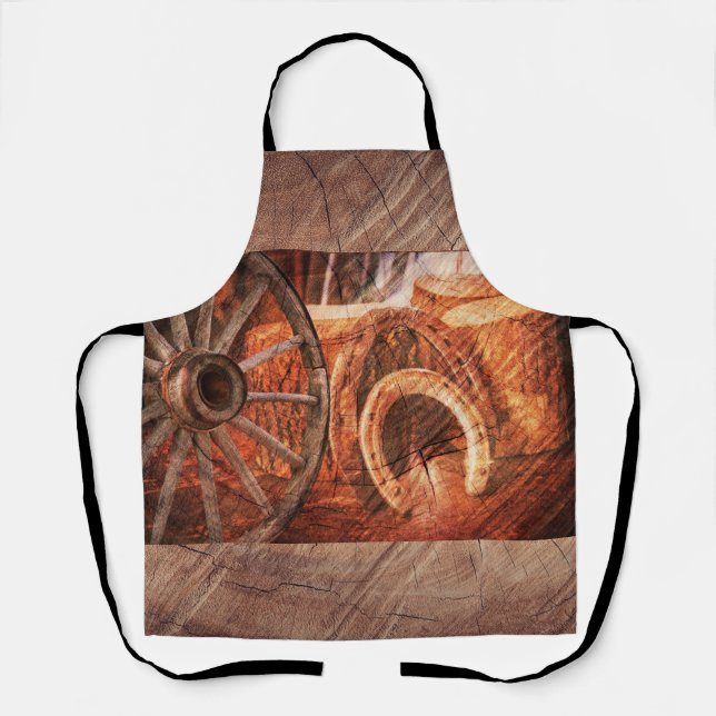 Rustic Wagon Wheel Horseshoes Western Style Apron (Front)