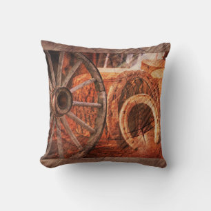 Rustic Wagon Wheel Horseshoes Western Style Cushion