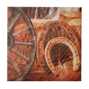 Rustic Wagon Wheel Horseshoes Western Style Tile