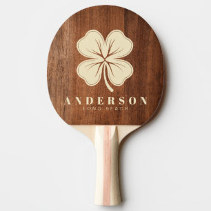 Rustic Walnut Wood Four Leaf Clover with Name Ping Pong Paddle