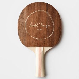 Rustic Walnut Wood Name in Drawn Circle Ping Pong Paddle