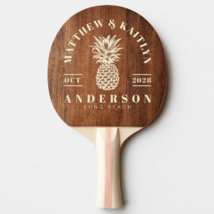 Rustic Walnut Wood Tropical Pineapple Wedding Ping Pong Paddle
