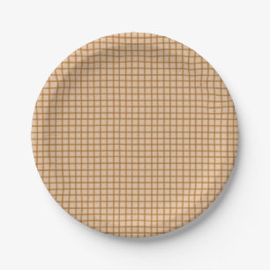 Rustic Warm Brown Plaid Casual Party Paper Plate