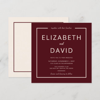 Rustic Warm Burgundy Modern Minimalist Wedding Invitation