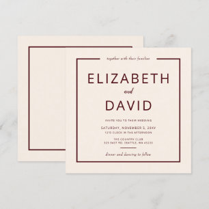 Rustic Warm Burgundy Modern Minimalist Wedding Invitation