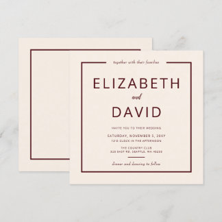 Rustic Warm Burgundy Modern Minimalist Wedding Invitation