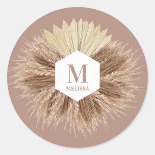 Rustic Warm Neutral Colours Monogram  Classic Round Sticker