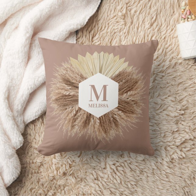 Rustic Warm Neutral Colours Monogram  Cushion (Blanket)