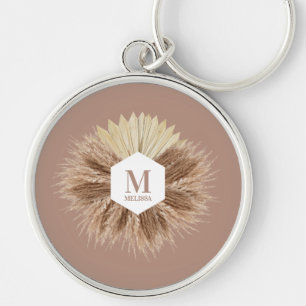 Rustic Warm Neutral Colours Monogram  Key Ring