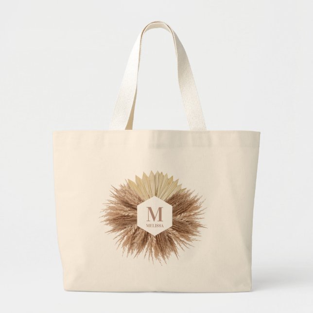 Rustic Warm Neutral Colours Monogram  Large Tote Bag (Front)