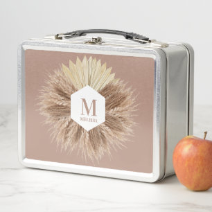 Rustic Warm Neutral Colours Monogram Metal Lunch Box