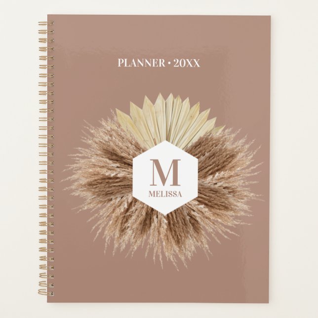 Rustic Warm Neutral Colours Monogram  Planner (Front)