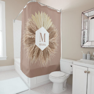 Rustic Warm Neutral Colours Monogram Shower Curtain