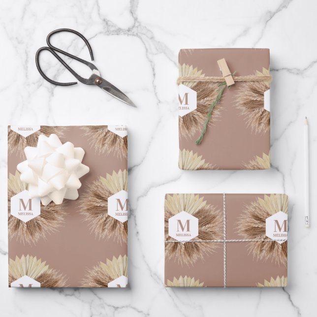 Rustic Warm Neutral Colours Monogram  Wrapping Paper Sheet (Front)