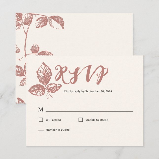 Rustic Warm Rose Whimsical Floral Wedding RSVP Card (Front/Back)