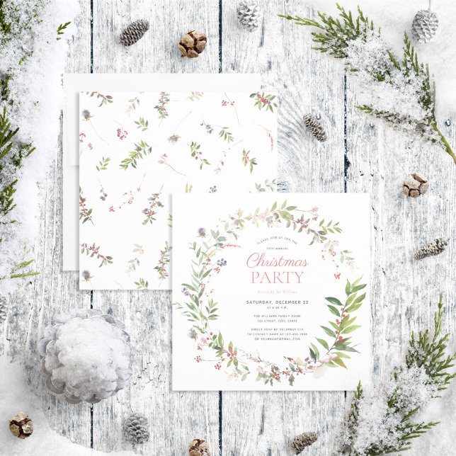 Rustic Warm Winter Berry Wreath Christmas Party Invitation (Creator Uploaded)