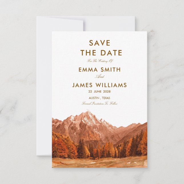 RUSTIC  water colour MOUNTAIN SIMPLE save the date (Front)
