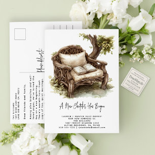 Rustic Watercolor A New Chapter Has Begun Moving Announcement Postcard