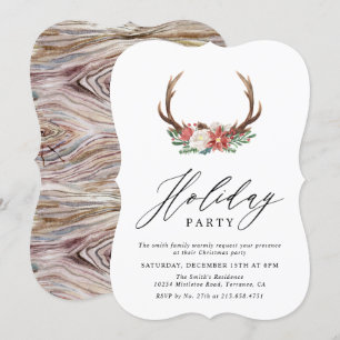 Rustic Watercolor Antler Christmas   Holiday Party Invitation
