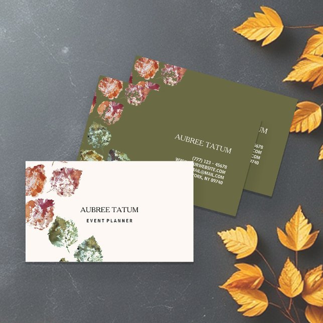 Rustic Watercolor Art Falling Leaves Autumn Business Card (Creator Uploaded)