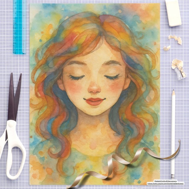 Rustic watercolor artwork pretty girl Trendy Tissue Paper (Creator Uploaded)