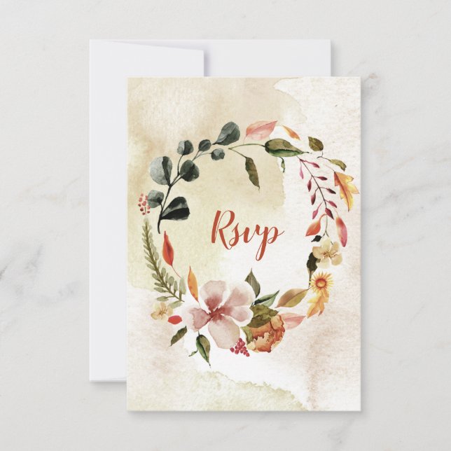 Rustic Watercolor Autumn Fall Flowers RSVP (Front)