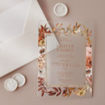 Rustic Watercolor Autumn Floral Frame Wedding Acrylic Invitations<br><div class="desc">This exquisite invitation captures the essence of autumn's beauty with its delicate floral design and warm terracotta tones. Whether you're planning a rustic outdoor ceremony or an intimate indoor gathering, this invitation sets the perfect tone for your event. Personalise this invitation with your names, wedding date, and venue details to...</div>
