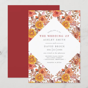 Rustic Watercolor Autumn Floral Wedding Invitation