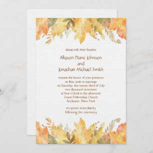 Rustic Watercolor Autumn Leaves Wedding   Invitation