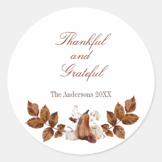 Rustic watercolor autumn pumpkin thank you  classic round sticker
