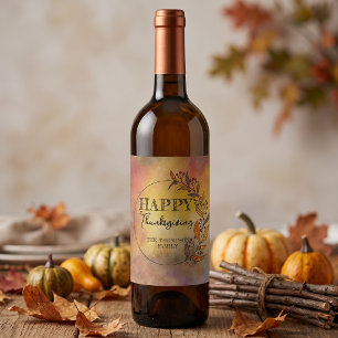 Rustic Watercolor Autumn Thanksgiving Family Wine Label