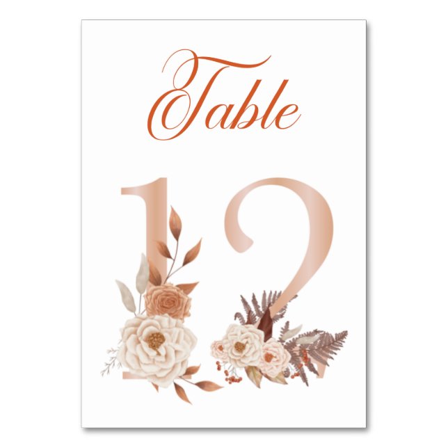 Rustic Watercolor Autumn Wedding Table Number 12 (Front)