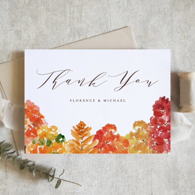 Rustic Watercolor Autumn Woodland Fall Wedding Thank You Card (Creator Uploaded)