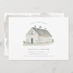 rustic watercolor barn wedding save the date
