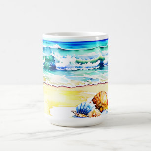 Rustic Watercolor Beach Seashell Monogram Coffee Mug