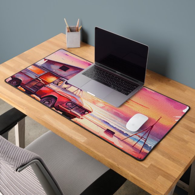 rustic watercolor beach sunset scene desk mat (Office 2)