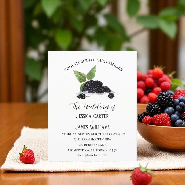 Rustic Watercolor Blackberries Wedding Invitation (Creator Uploaded)