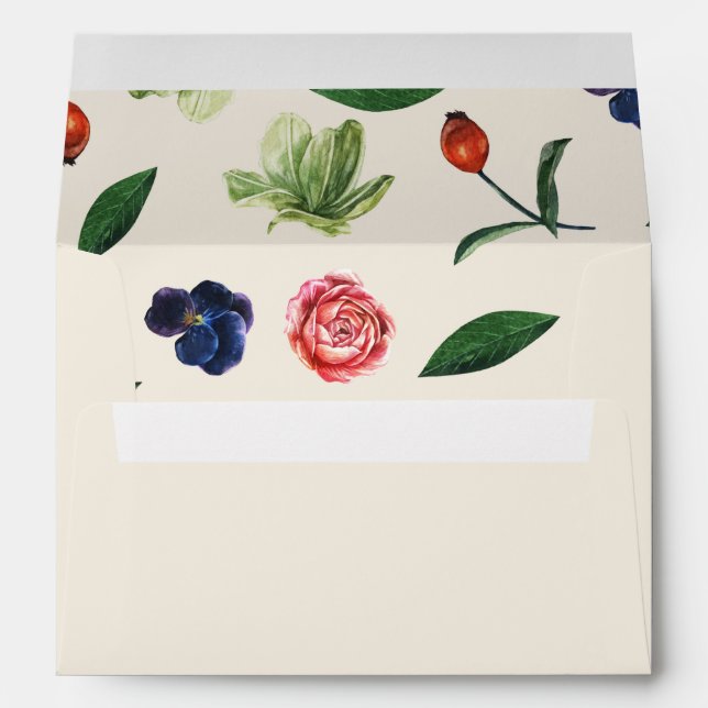 Rustic Watercolor Blooms Floral Wedding Envelope (Back (Bottom))