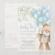 Rustic Watercolor Blue Bear Boy Baby Shower