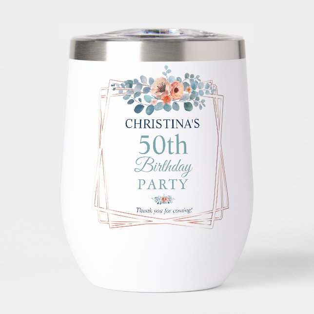 Rustic Watercolor Blue Floral 50th Birthday Party  (Front)