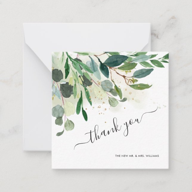 Rustic Watercolor Blue Gum Eucalyptus thank you Card (Front)