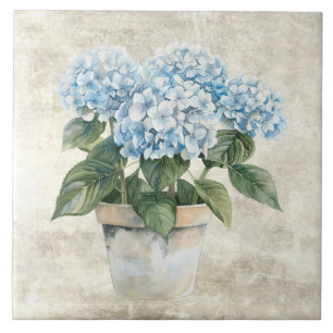 Rustic Watercolor Blue Hydrangea Tile