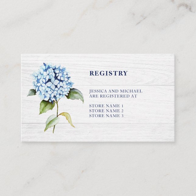 Rustic Watercolor Blue Hydrangea Wedding Registry Enclosure Card (Front)