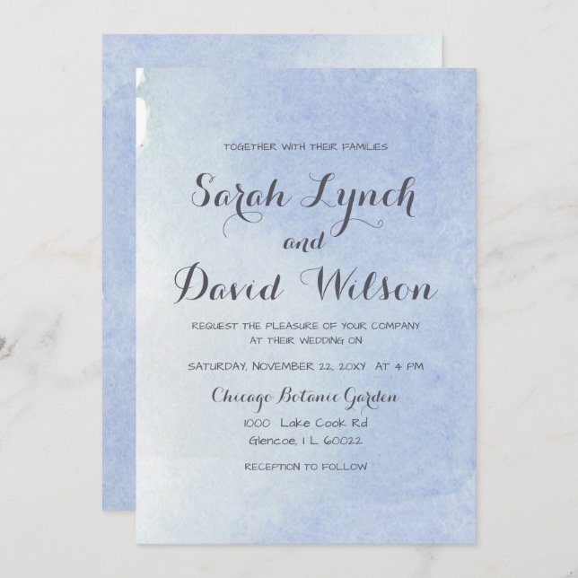 Rustic Watercolor Blue Wedding Invitation (Front/Back)