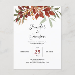 Rustic Watercolor Bohemian Fall Virtual Wedding Announcement Postcard