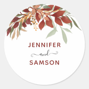 Rustic Watercolor Bohemian Fall Wedding Classic Round Sticker