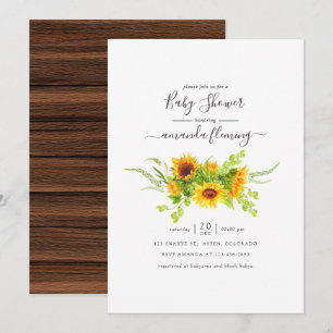 Rustic Watercolor Bohemian Sunflowers Baby Shower Invitation