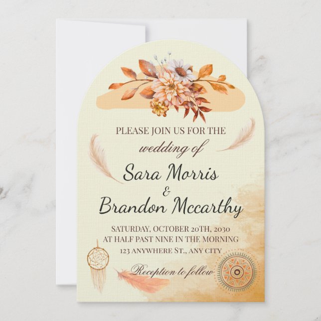 Rustic Watercolor Bohemian Wedding Card (Front)