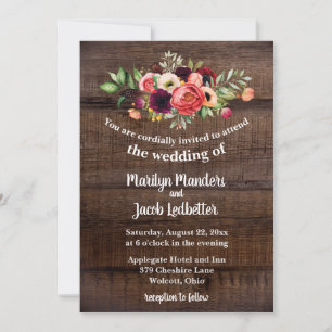 Rustic Watercolor Boho Floral Wedding Invitation