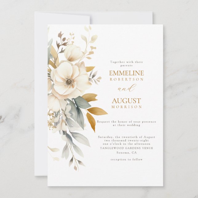 Rustic Watercolor Boho Floral Wildflower Wedding Invitation (Front)